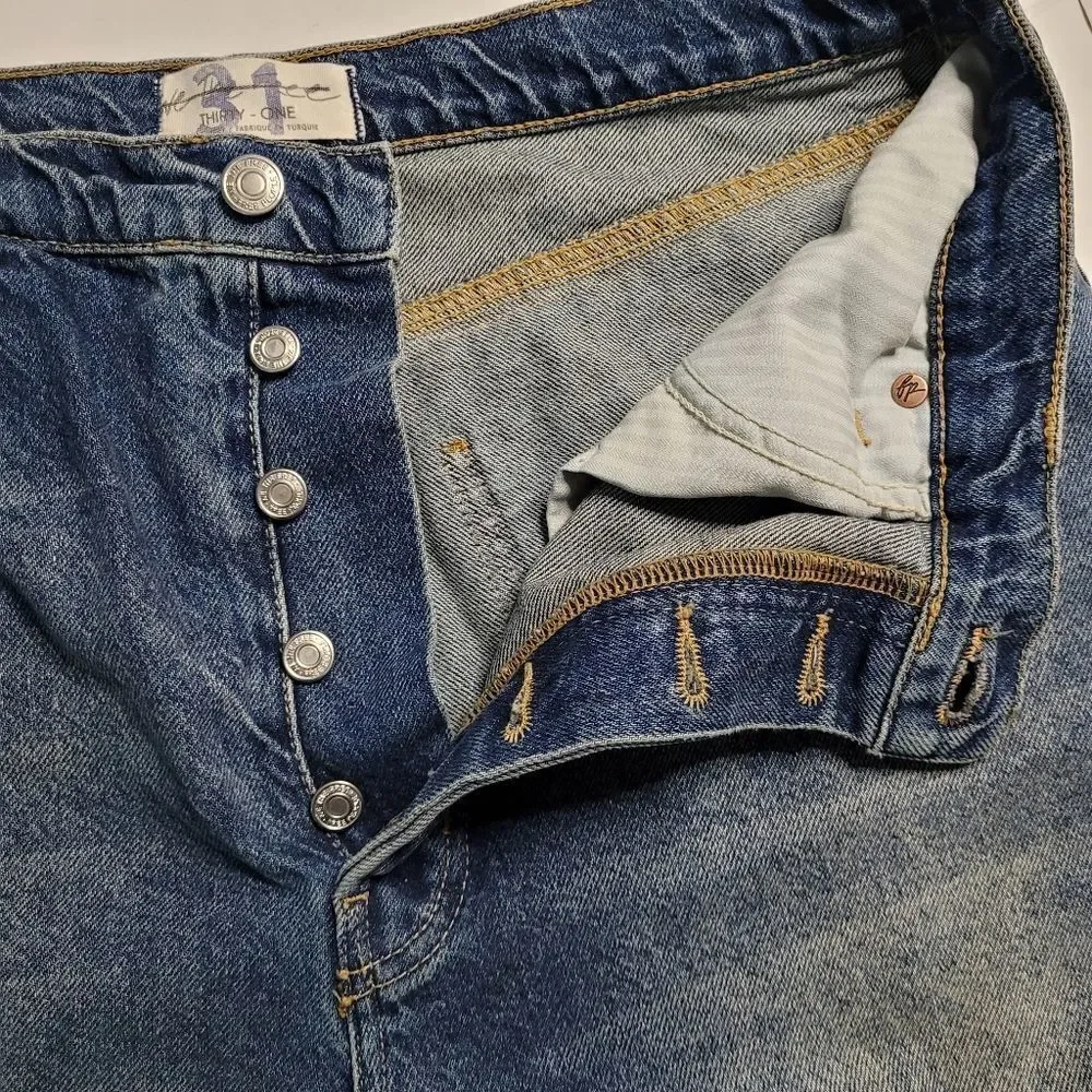 NEW 31 FREE PEOPLE tribal button fly Rocky corduroy patch loose jeans we the NWT - Picture 13 of 16